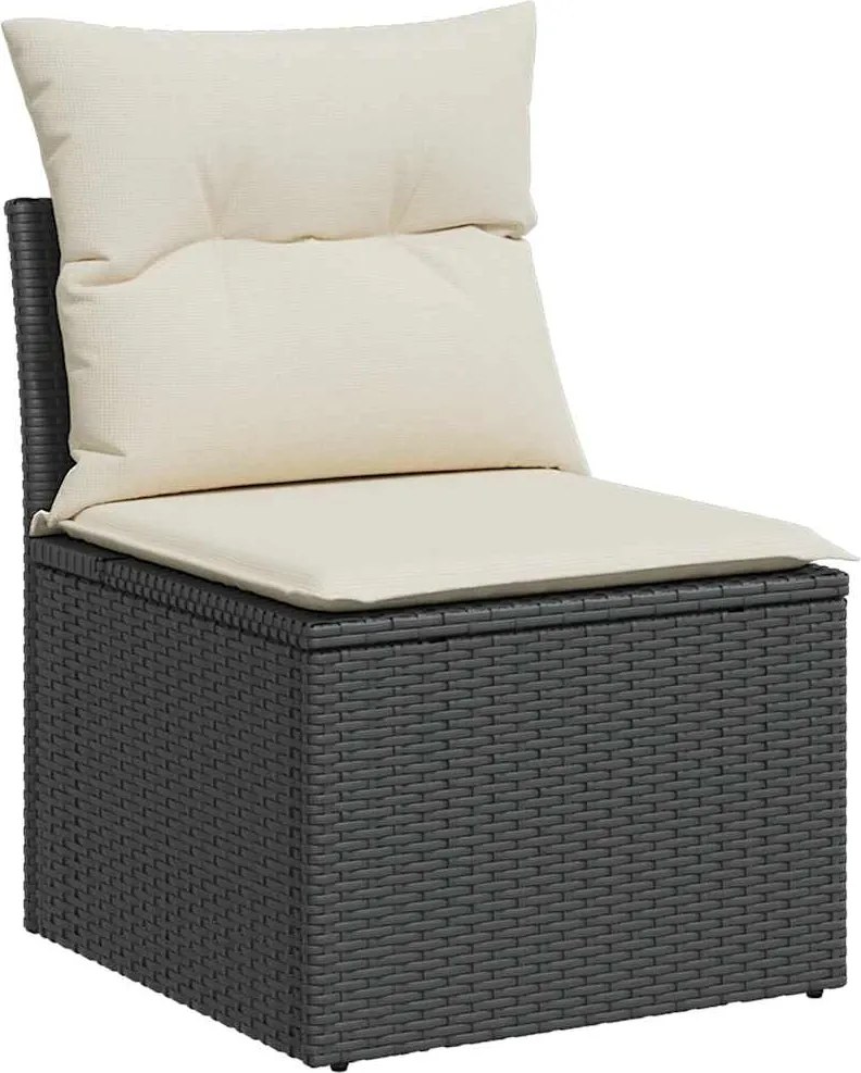 vidaXL fekete polyrattan karfa nélküli kerti kanapé párnával