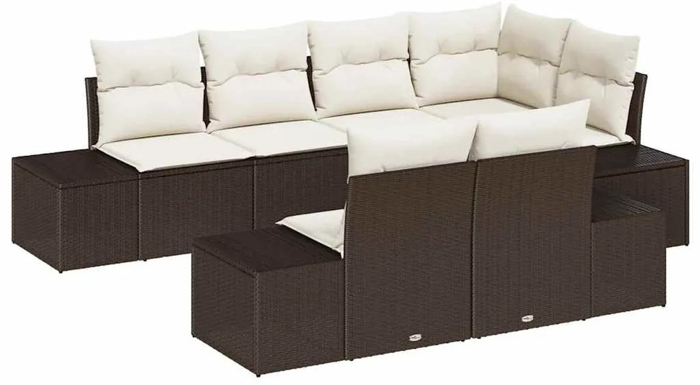 Kerti Kanapé Szett 7 pcs Barna és krémszínű Poli rattan