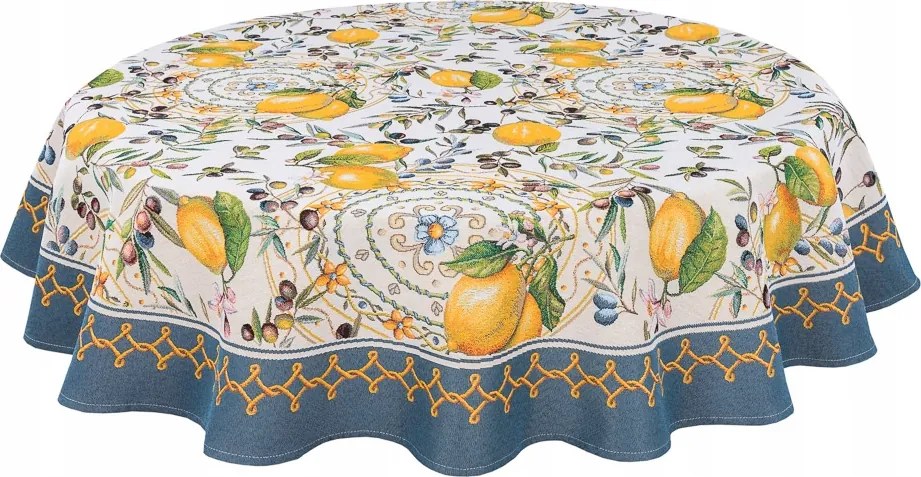 Abrosz 140x140 cm Lima citrom kék skandináv mintás kerek asztal