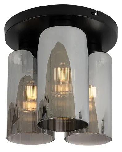 Art Deco mennyezeti lámpa fekete füstüveggel 3-lámpás - Laura