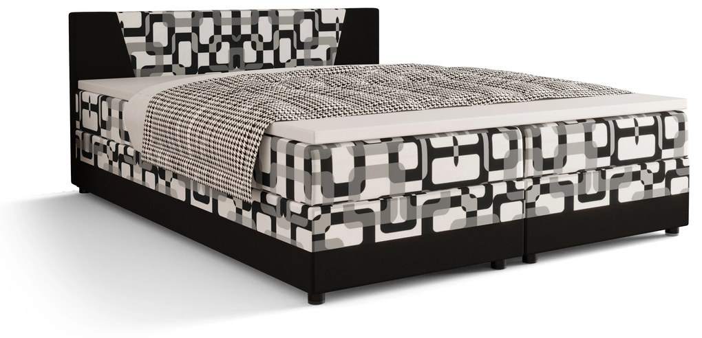 Franciaágy Boxspring 180 cm Linda (minta + fekete) (matraccal és tárolóhellyel). 1046634