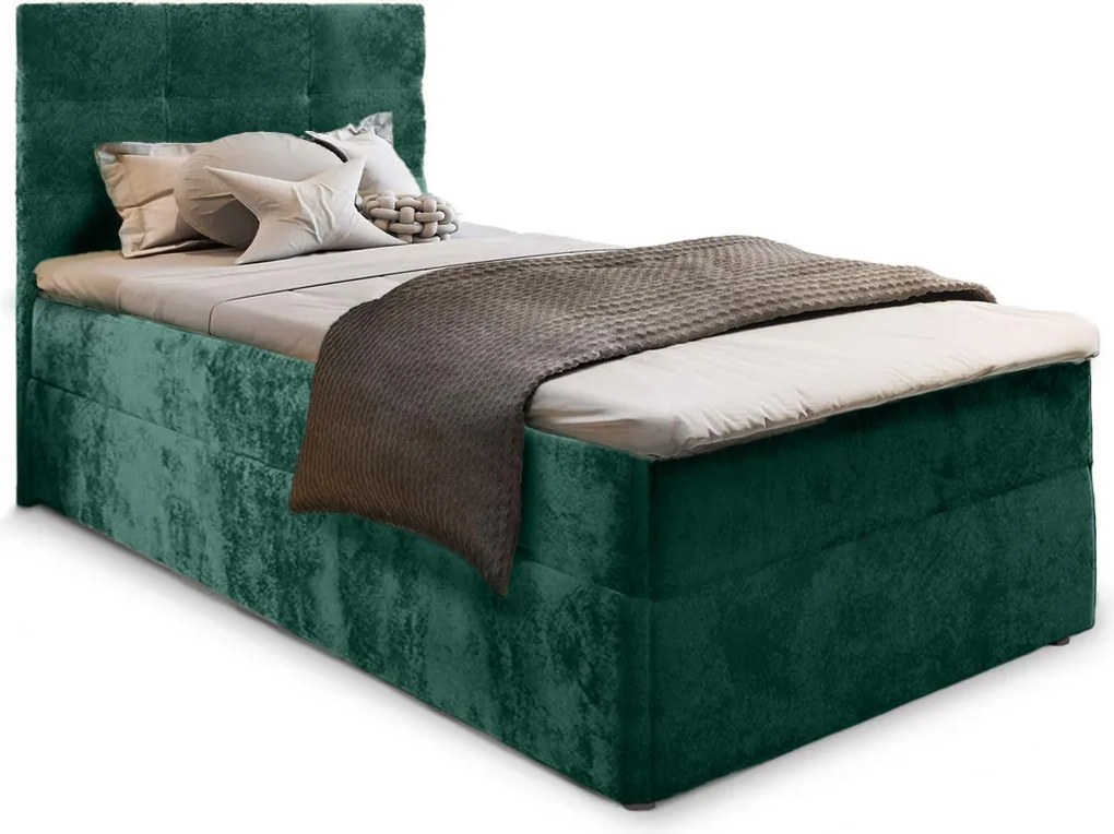 Kárpitozott boxspring ágy GLORIEN VELVET 80x200 cm sötétzöld Matrac: Bonell rugós matrac