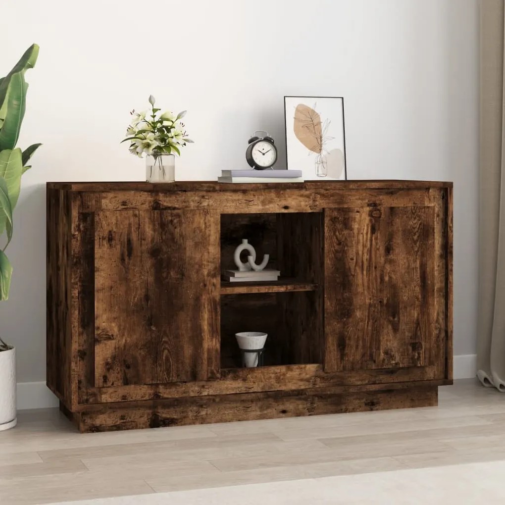füstös tölgy színű szerelt fa tálalószekrény 102x35x60 cm