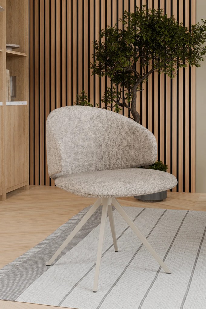 MAZZONI EXPORT NELA Bézs Latte (Monza 60 szövet)/bézs lábak - MODERN BOUCLÉ KÁRPITOZOTT FORGÓSZÉK BOHO STÍLUSÚ NAPPALIBA/ÉTKEZŐBE/IRODÁBA