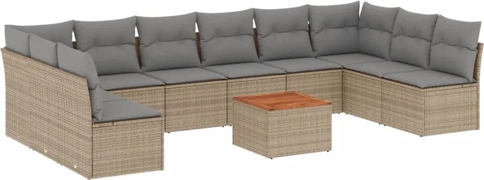vidaXL 11 részes bézs polyrattan kerti ülőgarnitúra párnákkal