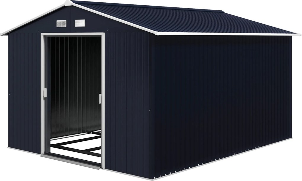 Outsunny Kerti Szerelő Sátor 8.3 m² 277x322x192 cm Kerti Sátor Tolóajtóval, Lejtős Tetővel, Megerősített Alappal (Padló NEM Tartozék) és 4 Ablakkal Sz