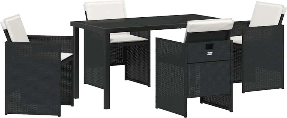 vidaXL Kert étkező szett párnával 5 pcs Fekete polirattan