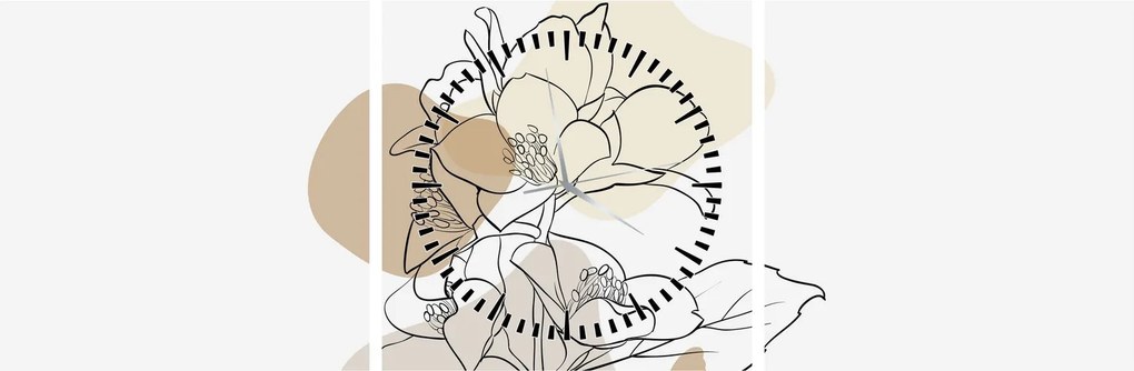 Kép - Bézs virágok pillangóval N⁰1 (órával) (90x30 cm)