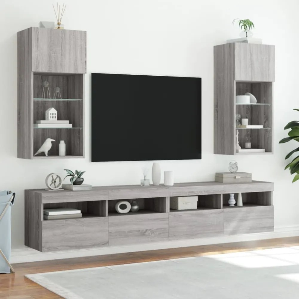 szürke sonoma színű TV-szekrény LED-lámpákkal 40,5x30x90 cm