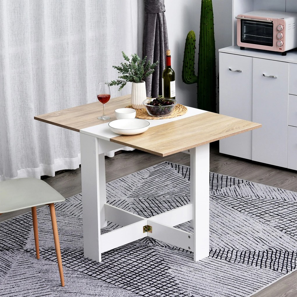 HOMCOM Összecsukható Étkezőasztal Konyhai Oldaltábla 2 Lehajtható Szárral Helytakarékos Modern Dizájn 103x76x73.5cm Fa | Aosom