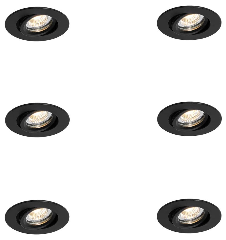6 darabos süllyesztett spotlámpa készlet fekete dönthető 6,5 cm LED-del IP54 Ultra Slim - Pupil