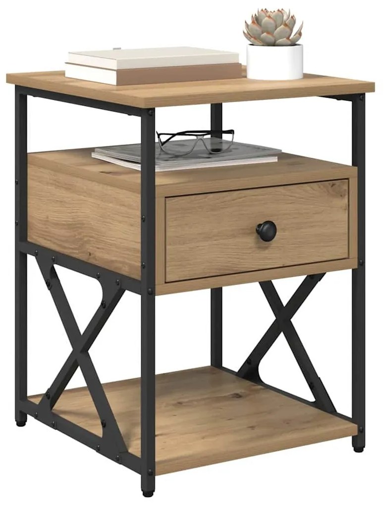 Éjjeliszekrény fiókkal kézműves tölgy 40 x 42 x 55 cm Faanyag