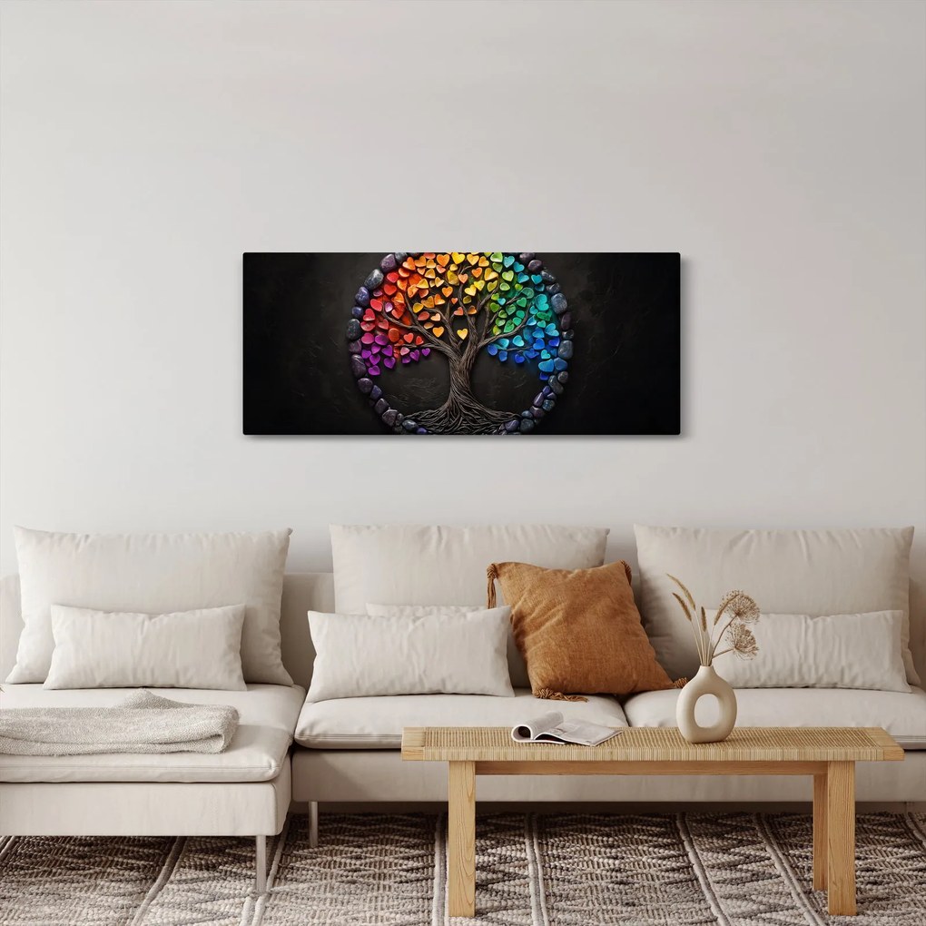 Kép – Fa színes szívekkel (120x50 cm)