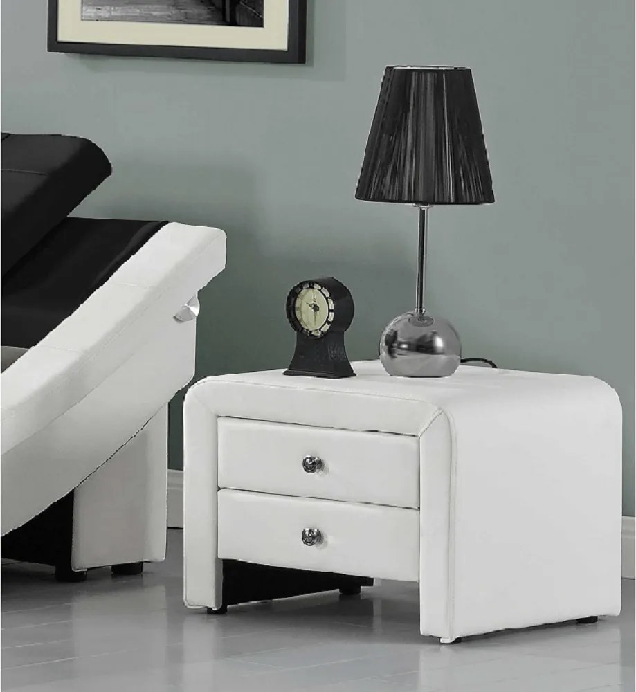 Éjjeliszekrény, fehér textilbőr, WILSON