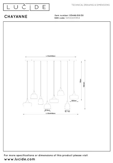 Lucide 05446/08/30 - Kábeles csillár CHAYANNE 8xE14/10W/230V