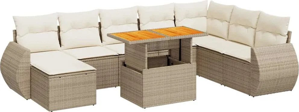 vidaXL 9 részes bézs polyrattan kerti ülőgarnitúra párnákkal