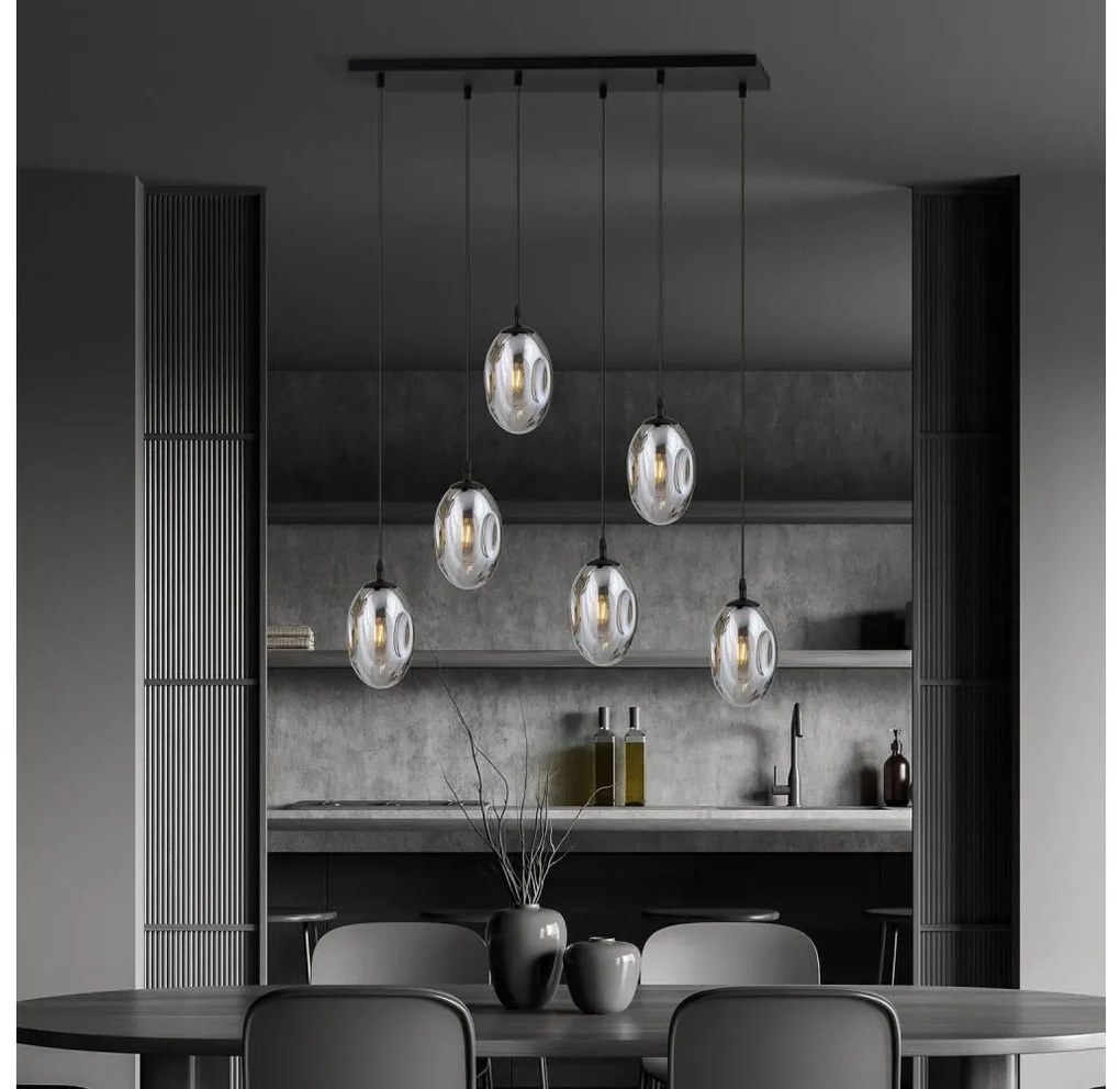 Csillár zsinóron ASTRAL 6xE14/10W/230V fekete/füstös