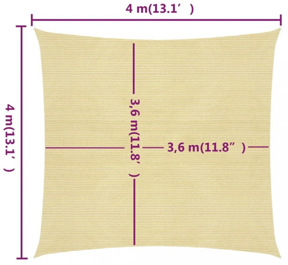 bézs HDPE napvitorla 160 g/m² 4 x 4 m
