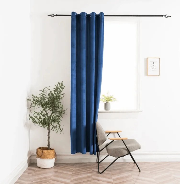 Sötétítő függöny ELVIO VELVET 140x250 cm, tengerészkék Felfüggesztés: Fém gyűrűk