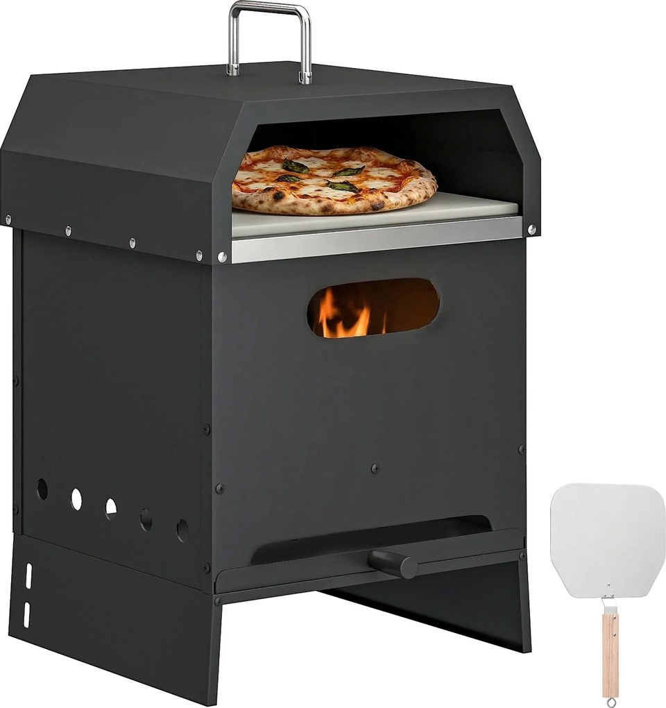 Outsunny 3 az 1-ben kültéri fatüzelésű pizzakemence, rozsdamentes acél kétszintes sütő pizzakővel, fogantyúkkal és lapáttal — hordozható teraszsütő ke