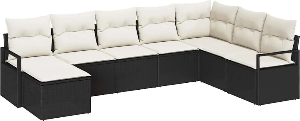 vidaXL Kanapé Szett párnával tárolóval 8 pcs Fekete és Krém polirattan