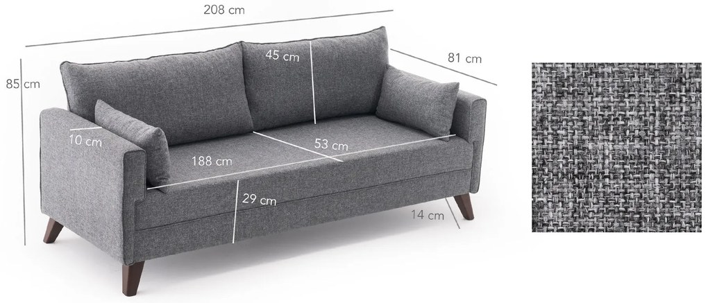 3 személyes kanapéágy Bella Sofa - Szürke