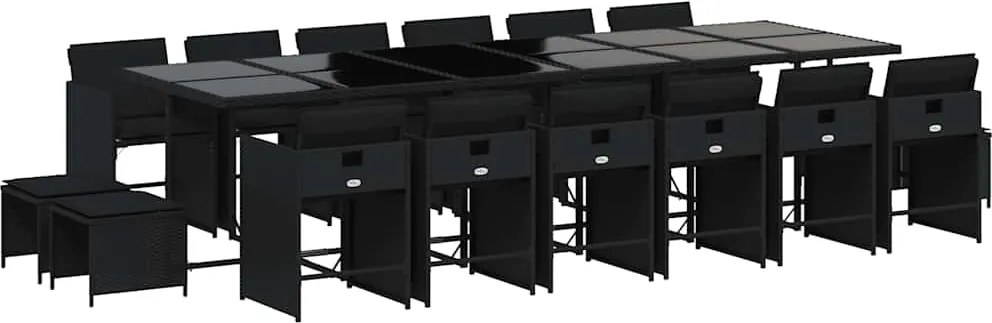 vidaXL 17 részes fekete polyrattan kerti étkezőgarnitúra párnákkal