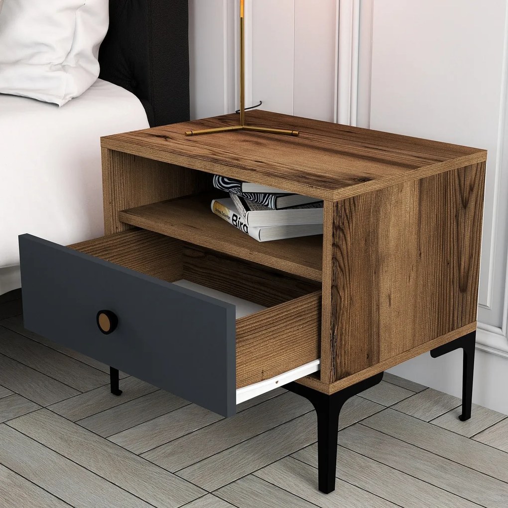 Lizbon Walnut Anthracite éjjeliszekrény
