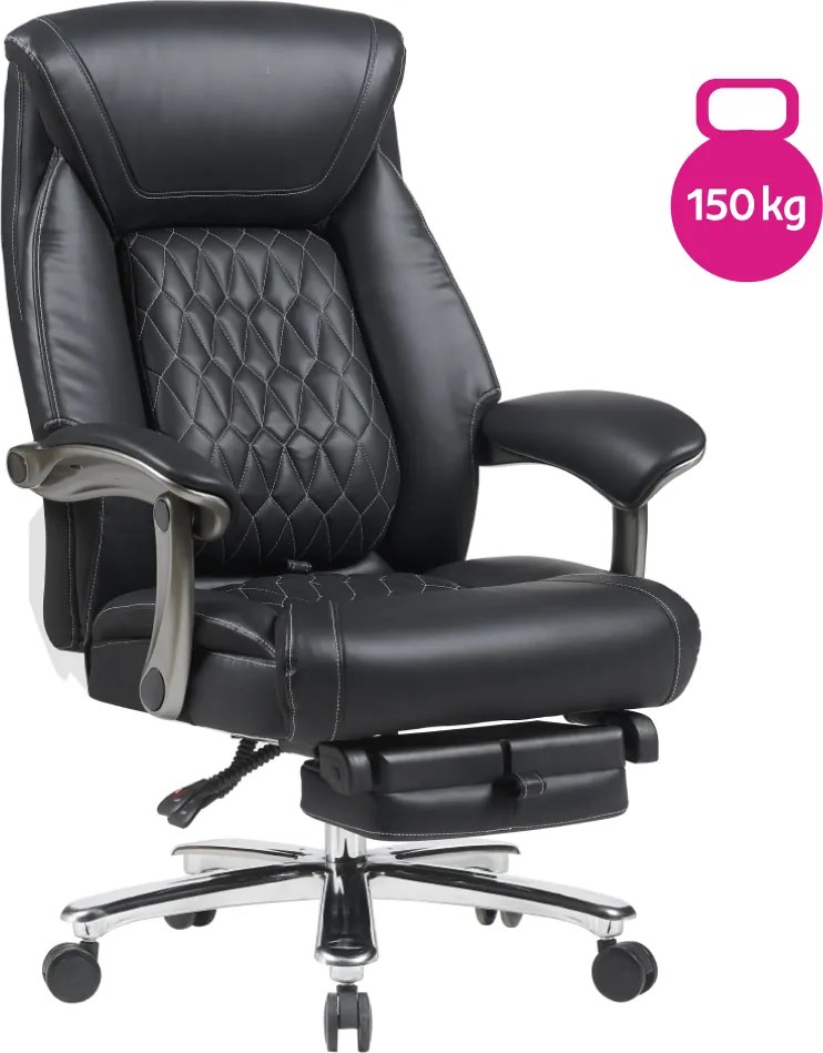 Irodai szék, fekete ekobőr/króm, teherbírás 150 kg, URIEN