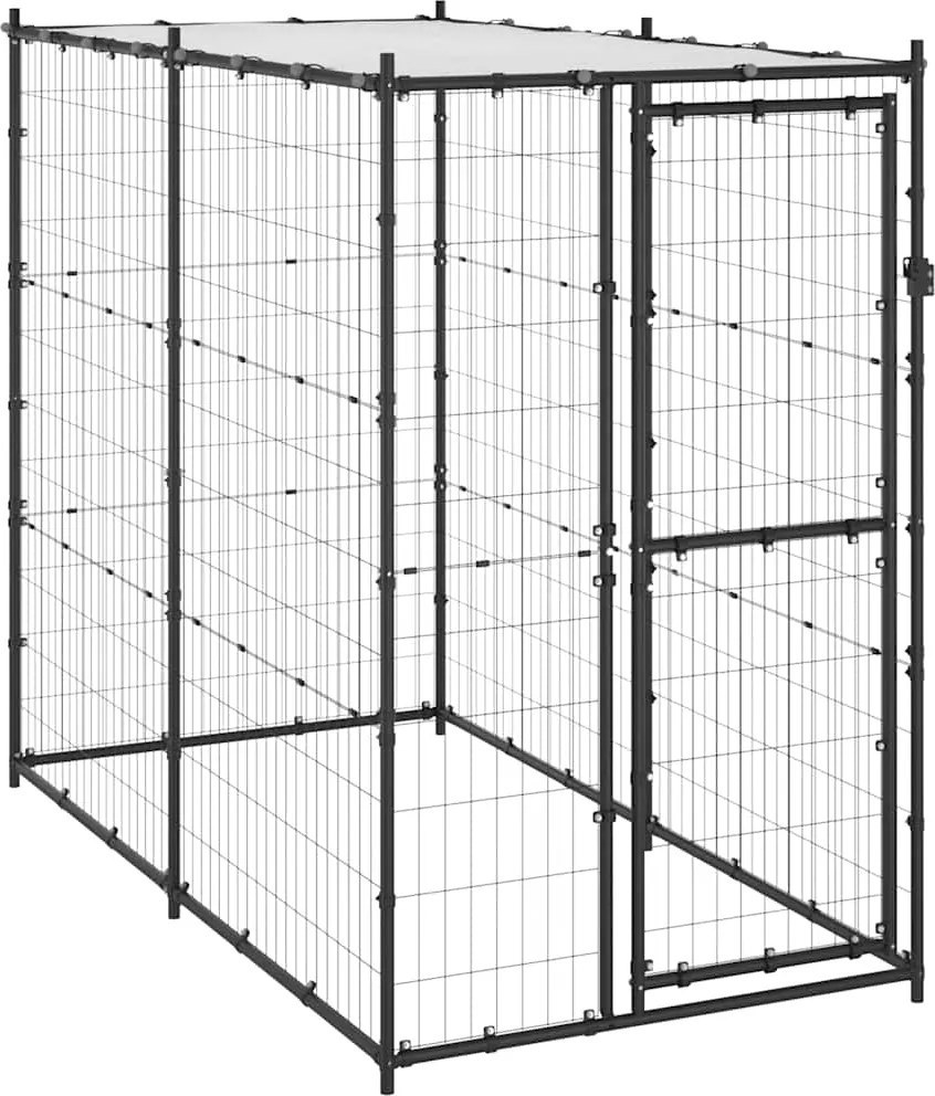 vidaXL kültéri acél kutyakennel tetővel 110 x 220 x 180 cm