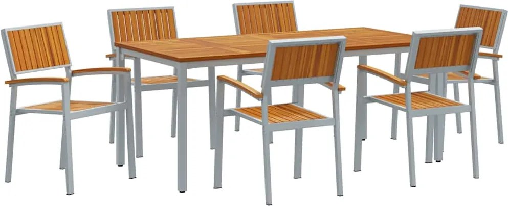 vidaXL Kert étkező szett 7 pcs Szürke Tömör Akácfa