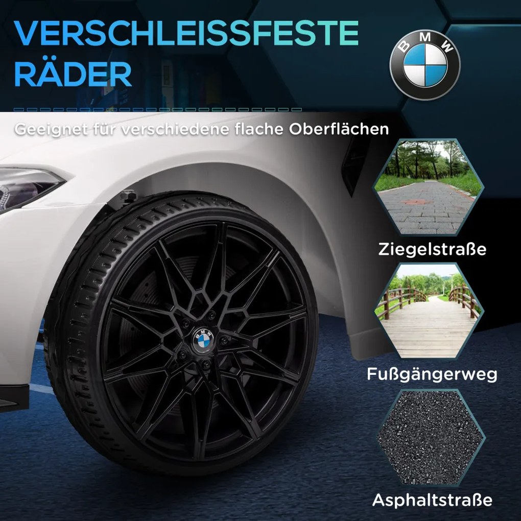 AIYAPLAY Elektromos gyerekautó BMW M4, hang és fény, 3-5 km/h, távirányítóval, fehér
