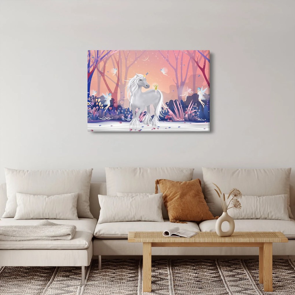 Kép - egyszarvú alatt egy varázslatos erdőben (90x60 cm)