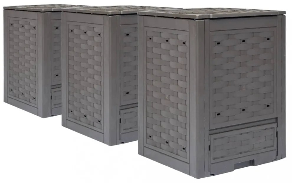 3 db barna műanyag rattan kerti komposztáló 60x60x83 cm 900 L
