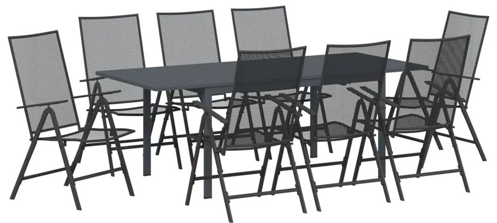 9 darabos előszobabútor szett antracit acélból, kihúzható kertasztal antracit (140-210)x90x73 cm acél
