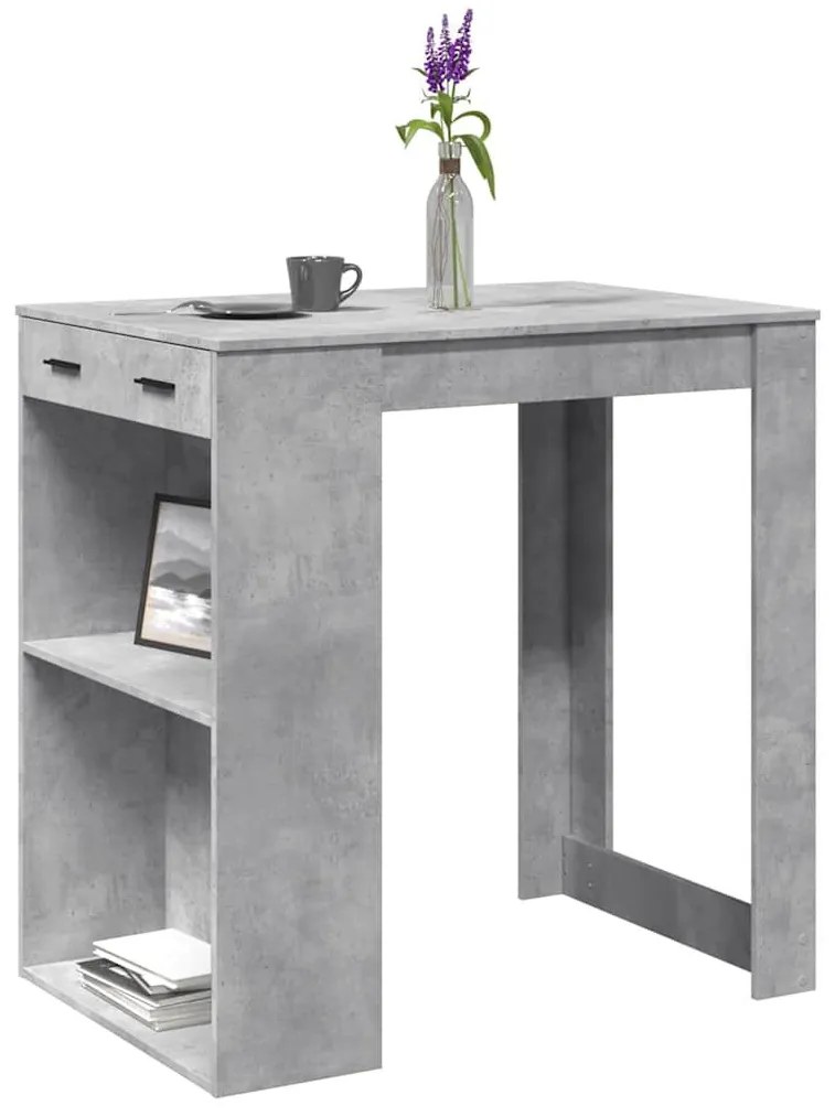 betonszürke szerelt fa bárasztal 102 x 70 x 103,5 cm
