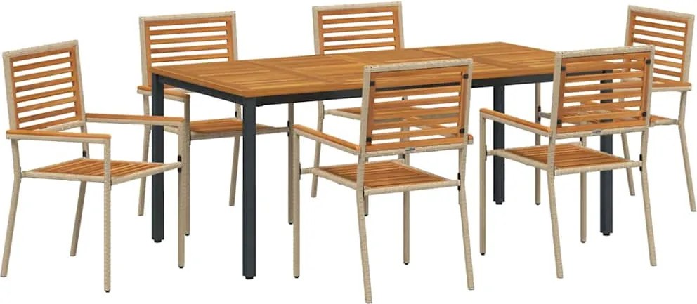 vidaXL Kert étkező szett 7 pcs Beige és barna polirattan
