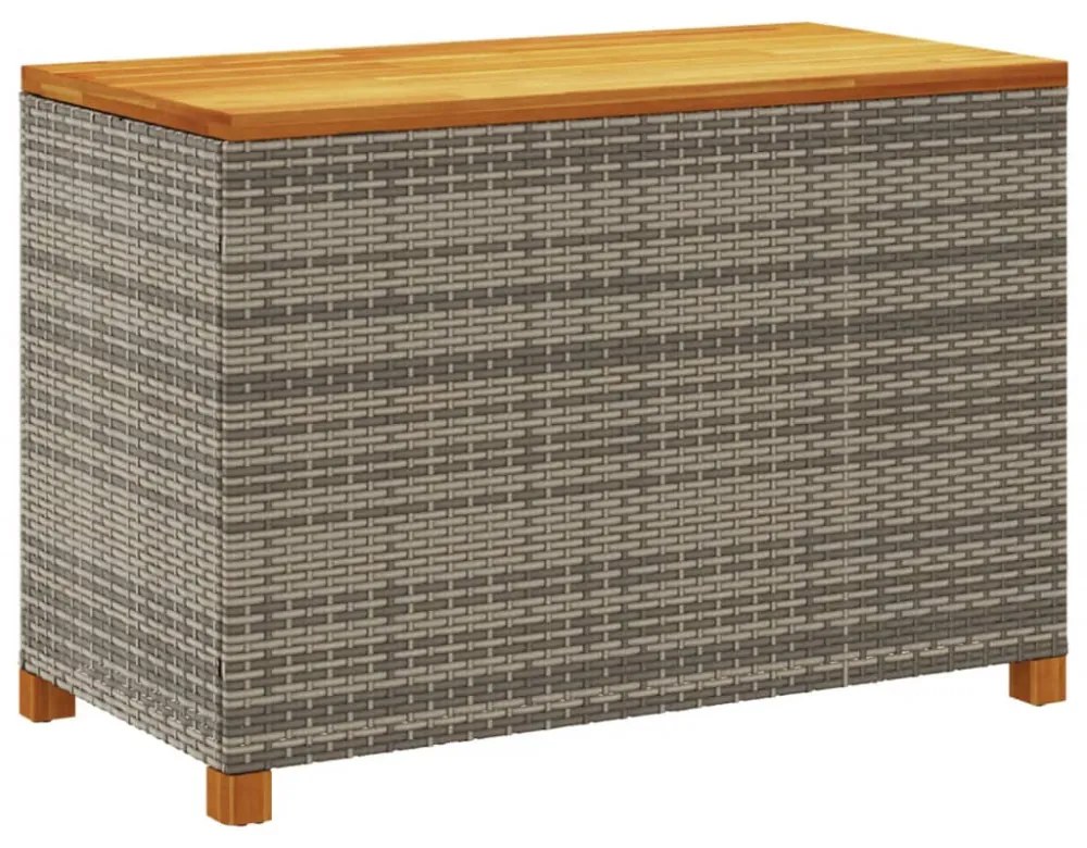 szürke polyrattan és akácfa kerti tárolóláda 110 x 55 x 63 cm