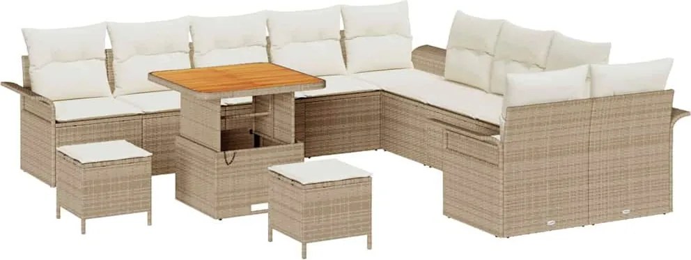 vidaXL Kerti Kanapé Szett párnával 13 pcs Bézs polirattan