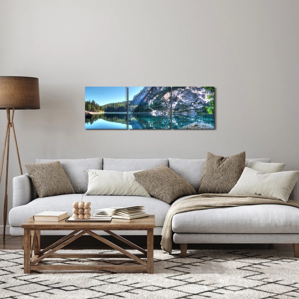 Egy alpesi tó képe (órával) (90x30 cm)