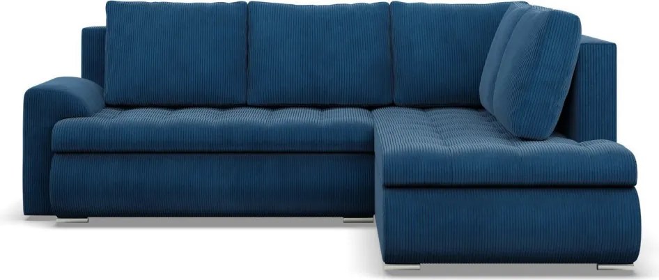 Tokio sarokkanapé, L alakú háttámlával, 2 ágyneműtartóval, kordbársony, jobboldali, kék