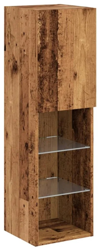 antik fa színű TV-szekrény LED-lámpákkal 30,5 x 30 x 102 cm