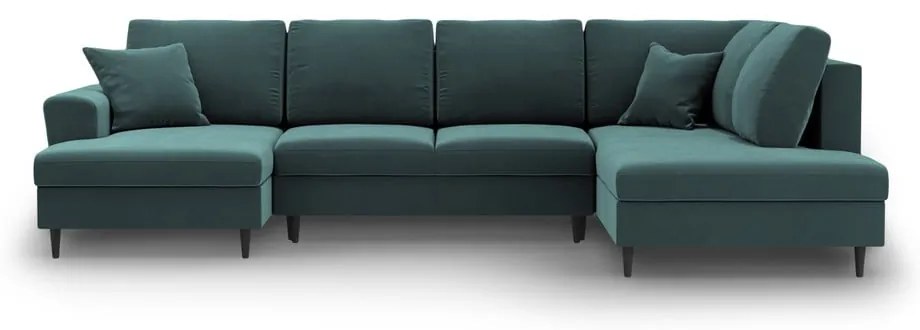 Petróleum színű bársony kinyitható tárolóhelyes sarokkanapé (jobb oldali-U alakú) Kyoto – Cosmopolitan Design