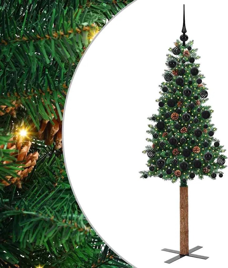 vidaXL Karcsú karácsonyfa 300 LED-del Zöld 180 cm PVC és tömör fenyőfa