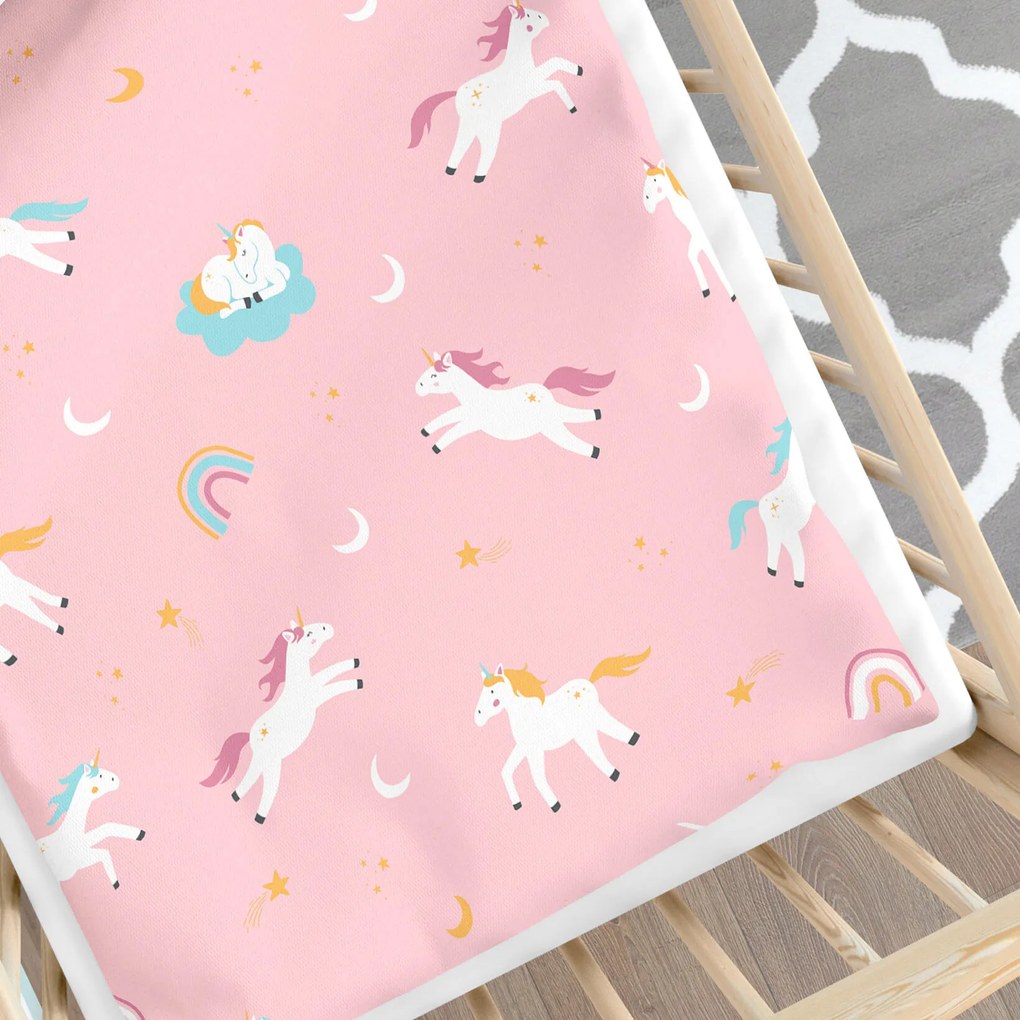 Goldea gyermek pamut ágyneműhuzat kiságyba - vidám egyszarvúak 90 x 120 és 40 x 60 cm