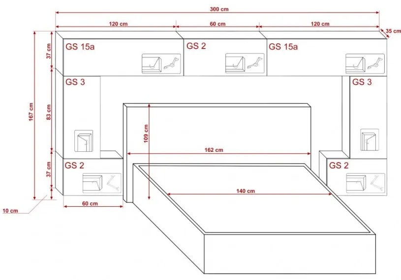 Prince Panama 6 hálószoba bútor magasfényű fekete (300cm)