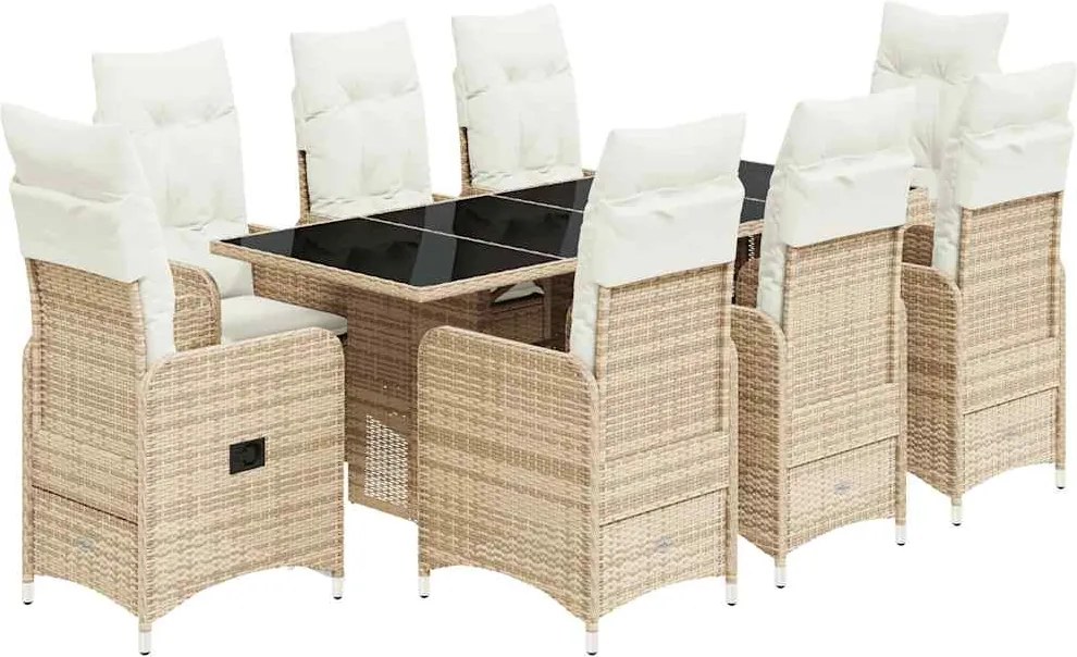 vidaXL 9 részes bézs polyrattan kerti bisztrógarnitúra párnákkal