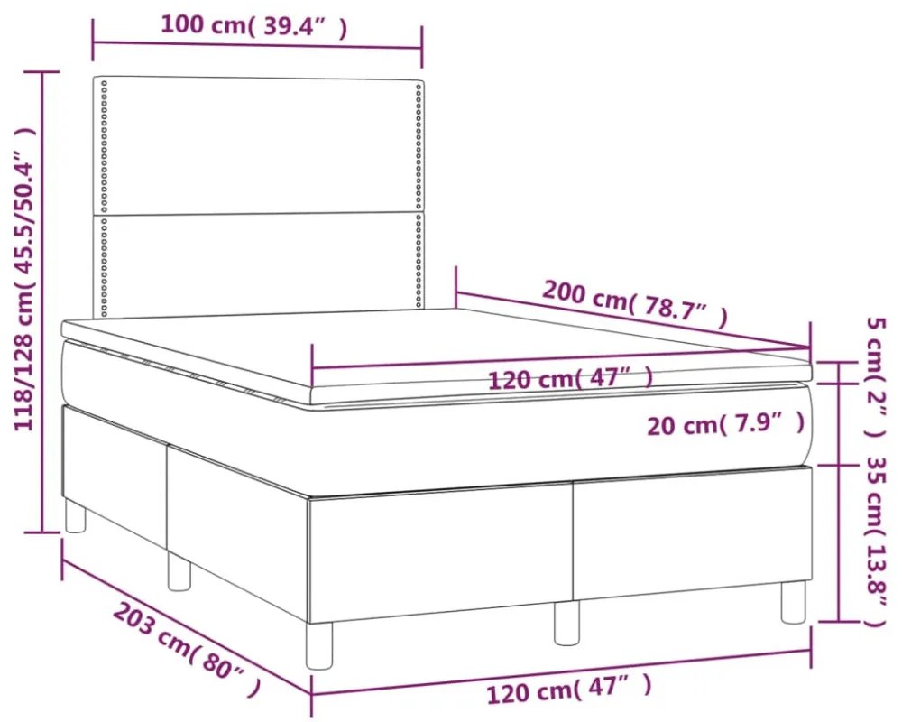 krémszínű szövet rugós és LED-es ágy matraccal 120 x 200 cm