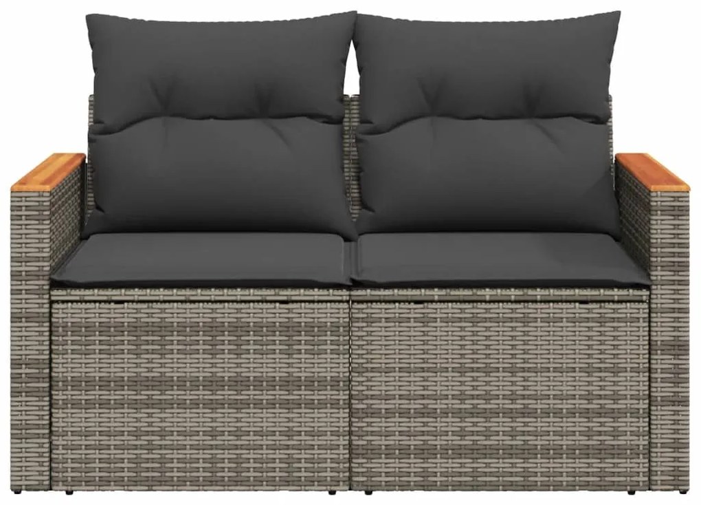 2 személyes szürke polyrattan kerti kanapé párnával