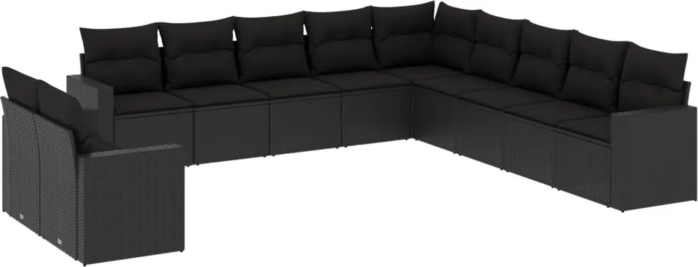 vidaXL 11 részes fekete polyrattan kerti ülőgarnitúra párnákkal
